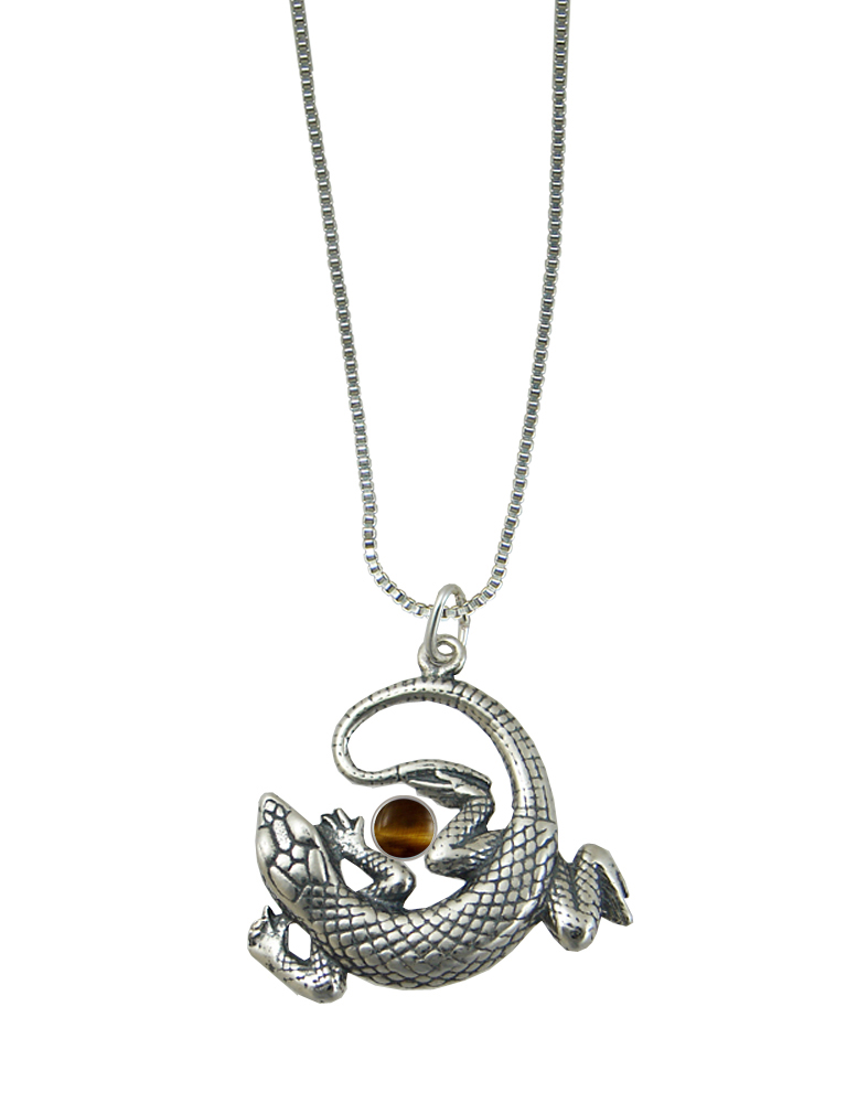 Sterling Silver Lounging Lizard Pendant With Tiger Eye